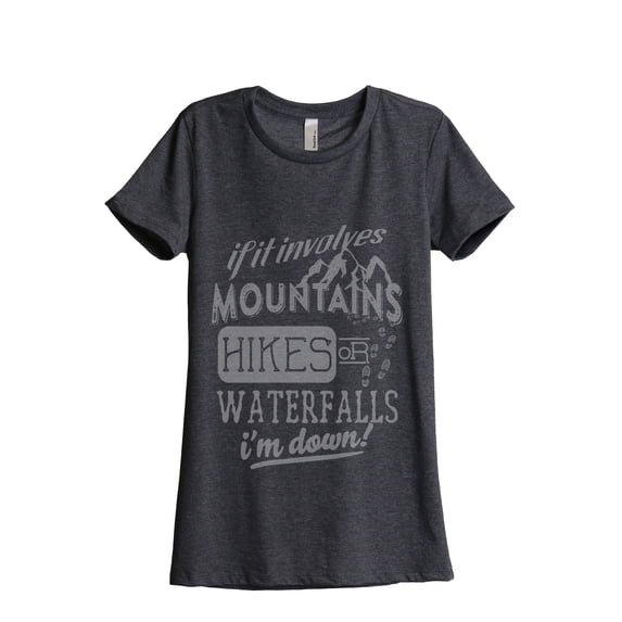 Thread Tank Mountains Hikes Waterfall Women's Relaxed Crewneck T-Shirt Tee Charcoal 2X-Large