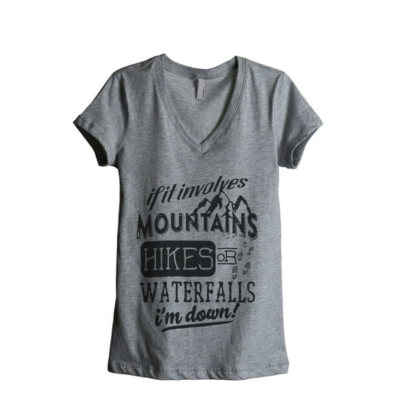 Thread Tank Mountains Hikes Waterfall Women's Relaxed V-Neck T-Shirt Tee Heather Grey Small