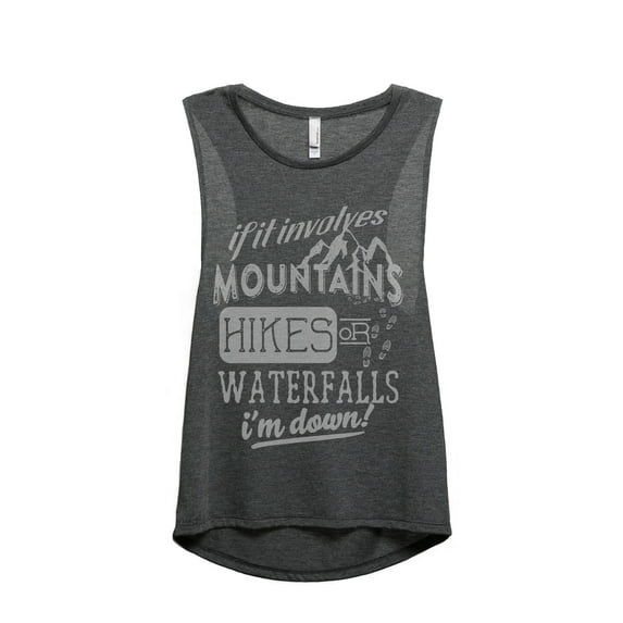 Thread Tank Mountains Hikes Waterfall Women's Sleeveless Muscle Tank Top Charcoal Medium