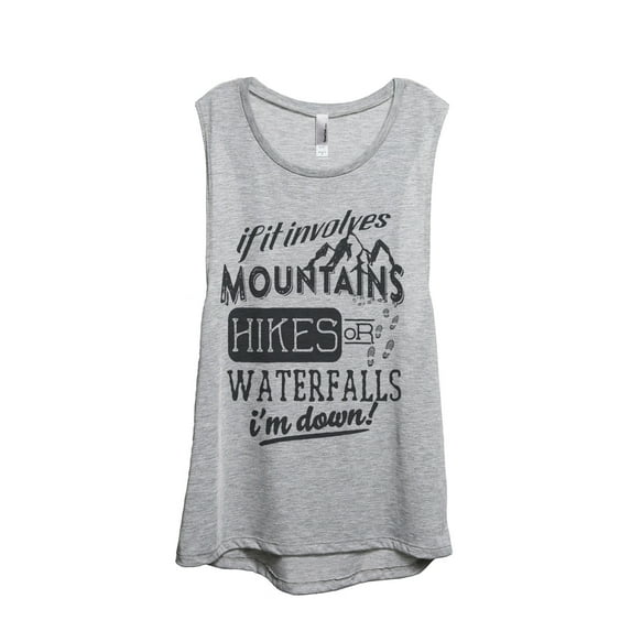 Thread Tank Mountains Hikes Waterfall Women's Sleeveless Muscle Tank Top Sport Grey Small