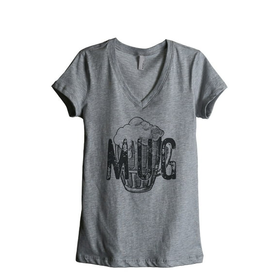 Thread Tank Mug Glass Sketch Women's Relaxed V-Neck T-Shirt Tee Heather Grey Small