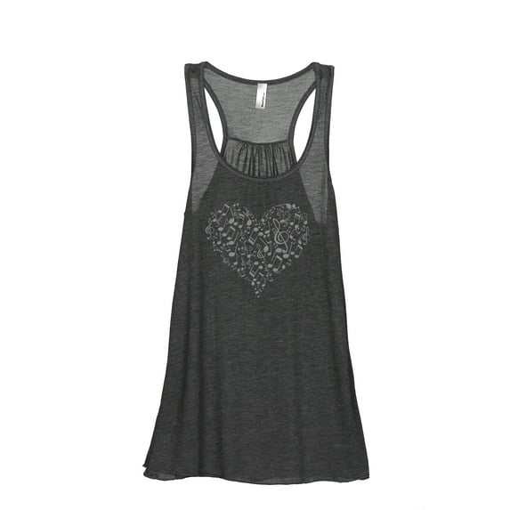 Thread Tank Musical Notes Heart Women's Sleeveless Flowy Racerback Tank Top Charcoal Small