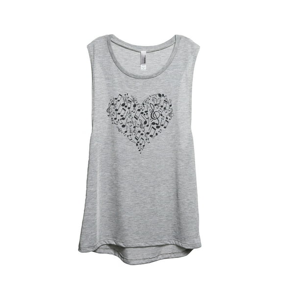 Thread Tank Musical Notes Heart Women's Sleeveless Muscle Tank Top Sport Grey Small