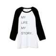 thumbnail image 1 of Thread Tank My Life Story Unisex 3/4 Sleeves Baseball Raglan White Black Large, 1 of 4