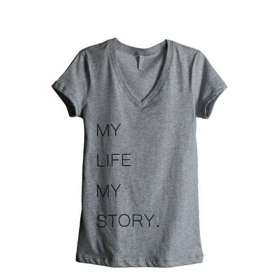 Thread Tank My Life Story Women's Relaxed V-Neck T-Shirt Tee Heather Grey Small