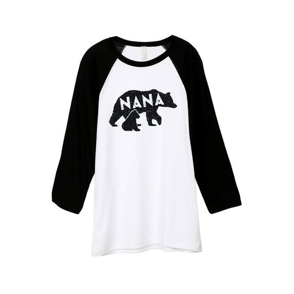 Thread Tank Nana Bear Unisex 3/4 Sleeves Baseball Raglan White Black X-Large