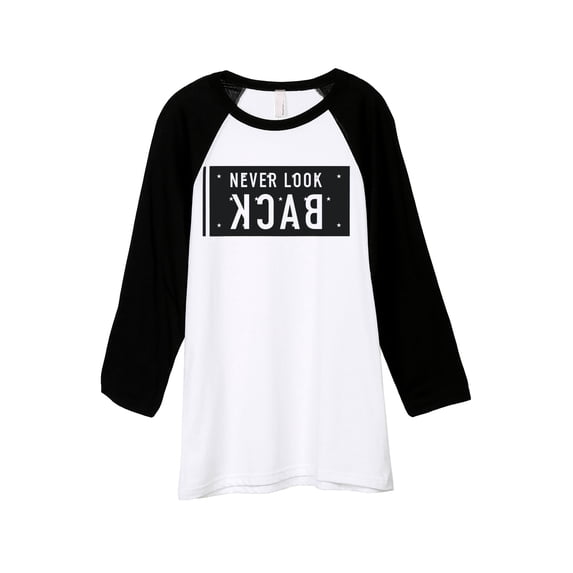 Thread Tank Never Look Back Unisex 3/4 Sleeves Baseball Raglan White Black Small