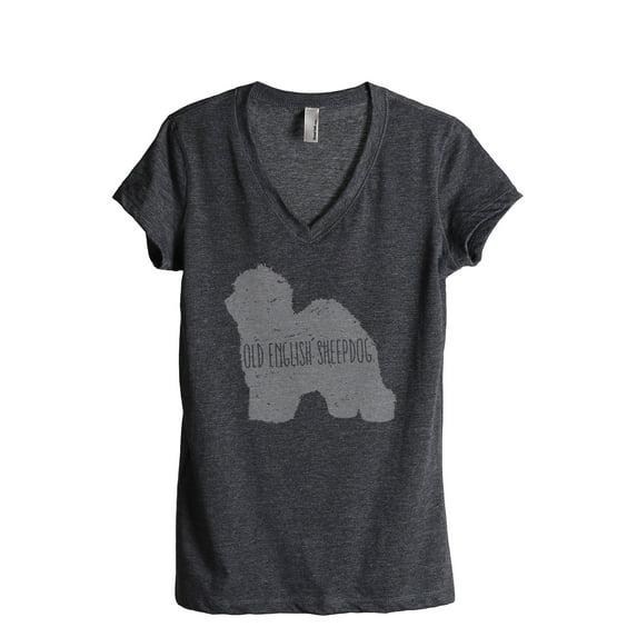 Thread Tank Old English Sheepdog Dog Silhouette Women's Relaxed V-Neck T-Shirt Tee Charcoal Small