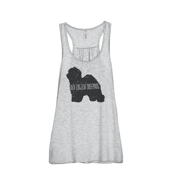 Thread Tank Old English Sheepdog Dog Silhouette Women's Sleeveless Flowy Racerback Tank Top Sport Grey Small