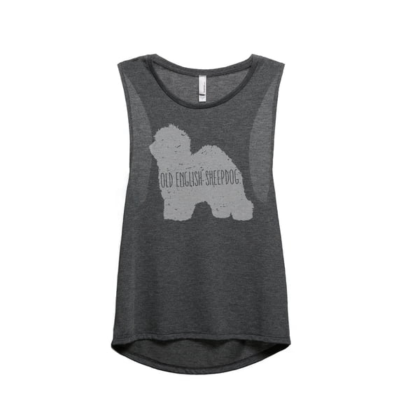 Thread Tank Old English Sheepdog Dog Silhouette Women's Sleeveless Muscle Tank Top Charcoal X-Large