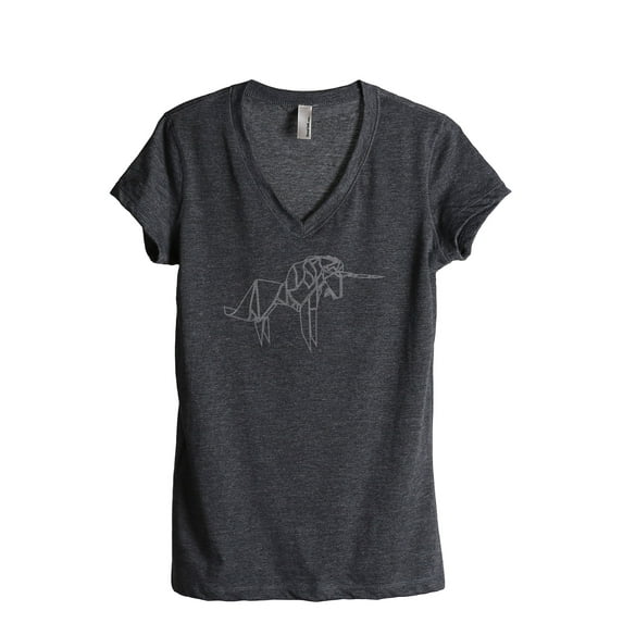 Thread Tank Origami Unicorn Women's Relaxed V-Neck T-Shirt Tee Charcoal Small