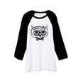 thumbnail image 1 of Thread Tank Owl Hipster Unisex 3/4 Sleeves Baseball Raglan White Black Small, 1 of 4