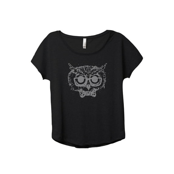 Thread Tank Owl Hipster Women's Relaxed Slouchy Dolman T-Shirt Tee Heather Black Medium