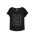 thumbnail image 1 of Thread Tank Peace Love And Rock n Roll Women's Relaxed Slouchy Dolman T-Shirt Tee Heather Black 3X-Large, 1 of 4