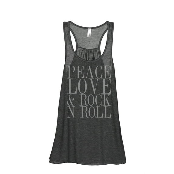 Thread Tank Peace Love And Rock n Roll Women's Sleeveless Flowy Racerback Tank Top Charcoal Small