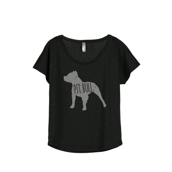 Thread Tank Pit Bull Dog Silhouette Women's Relaxed Slouchy Dolman T-Shirt Tee Heather Black X-Large