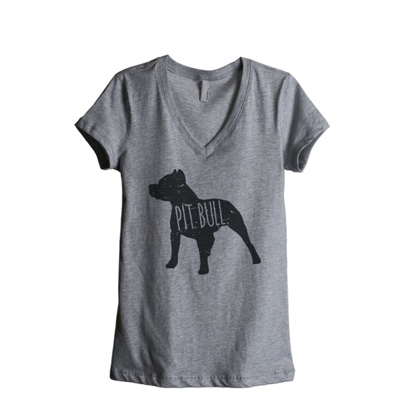 Thread Tank Pit Bull Dog Silhouette Women's Relaxed V-Neck T-Shirt Tee Heather Grey Small