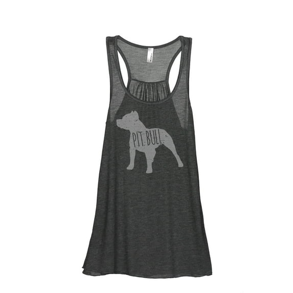 Thread Tank Pit Bull Dog Silhouette Women's Sleeveless Flowy Racerback Tank Top Charcoal Small