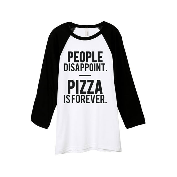 Thread Tank Pizza Is Forever Unisex 3/4 Sleeves Baseball Raglan White Black 2X-Large