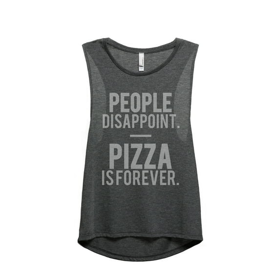 Thread Tank Pizza Is Forever Women's Sleeveless Muscle Tank Top Charcoal 2X-Large