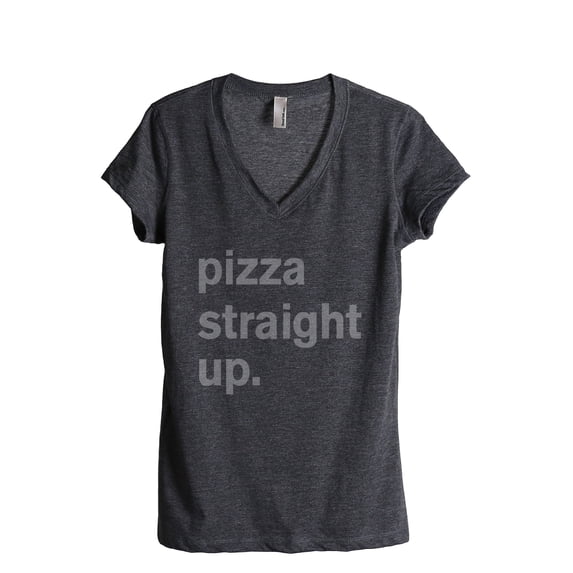 Thread Tank Pizza Straight Up Women's Relaxed V-Neck T-Shirt Tee Charcoal Medium