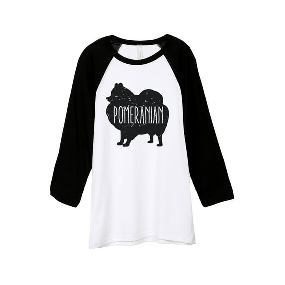 Thread Tank Pomeranian Dog Silhouette Unisex 3/4 Sleeves Baseball Raglan White Black Small