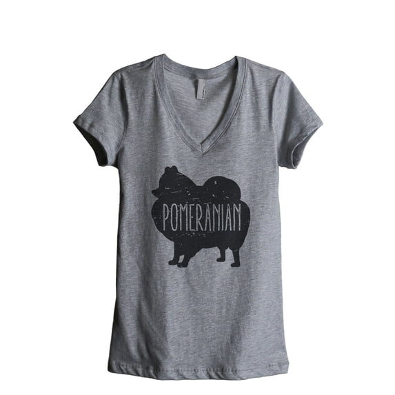 Thread Tank Pomeranian Dog Silhouette Women's Relaxed V-Neck T-Shirt Tee Heather Grey Small