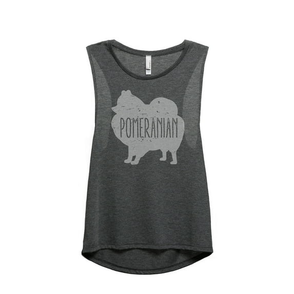 Thread Tank Pomeranian Dog Silhouette Women's Sleeveless Muscle Tank Top Charcoal X-Large