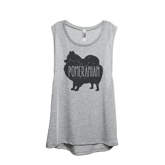 Thread Tank Pomeranian Dog Silhouette Women's Sleeveless Muscle Tank Top Sport Grey Small