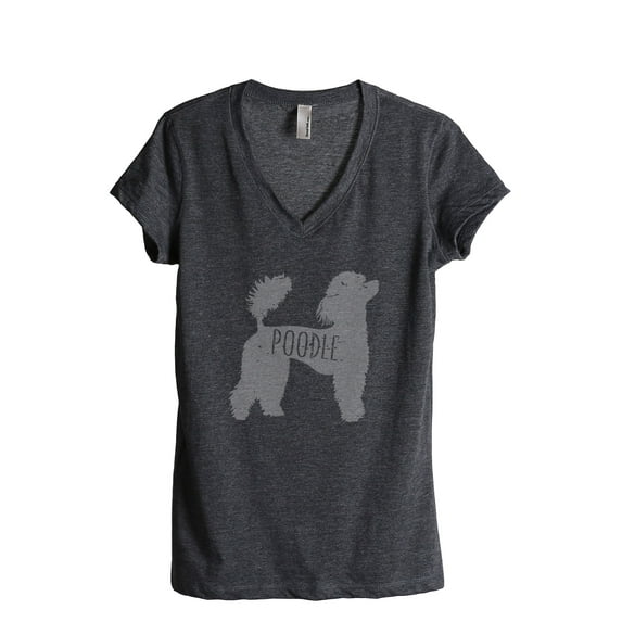 Thread Tank Poodle Dog Silhouette Women's Relaxed V-Neck T-Shirt Tee Charcoal Medium