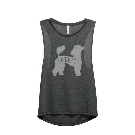 Thread Tank Poodle Dog Silhouette Women's Sleeveless Muscle Tank Top Charcoal 2X-Large