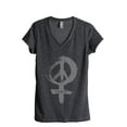 thumbnail image 1 of Thread Tank Power Sign Women's Relaxed V-Neck T-Shirt Tee Charcoal Large, 1 of 4