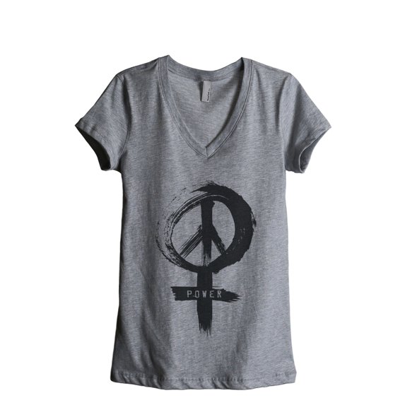 Thread Tank Power Sign Women's Relaxed V-Neck T-Shirt Tee Heather Grey Medium