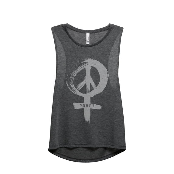 Thread Tank Power Sign Women's Sleeveless Muscle Tank Top Charcoal Small