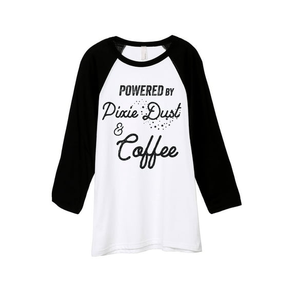 Thread Tank Powered By Pixie Dust And Coffee Unisex 3/4 Sleeves Baseball Raglan White Black Large