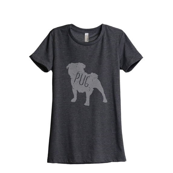 Thread Tank Pug Dog Silhouette Women's Relaxed Crewneck T-Shirt Tee Charcoal 2X-Large