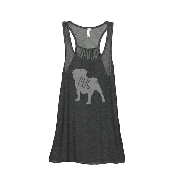 Thread Tank Pug Dog Silhouette Women's Sleeveless Flowy Racerback Tank Top Charcoal Small