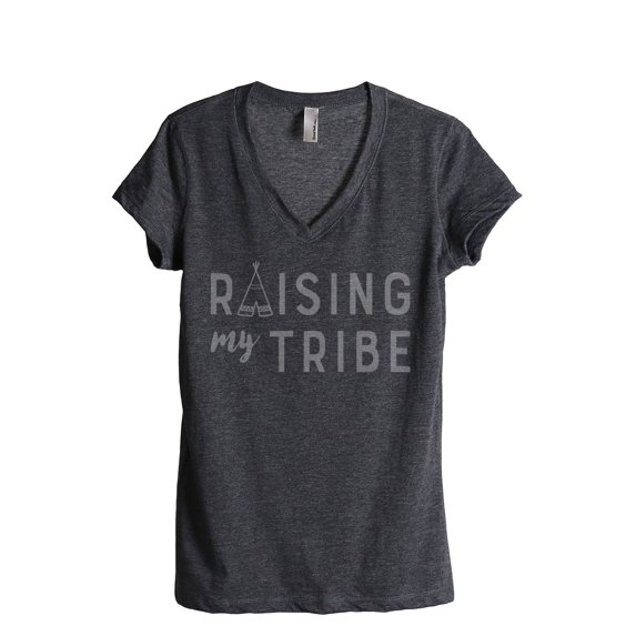 Thread Tank Raising My Tribe Women's Relaxed V-Neck T-Shirt Tee Charcoal Small