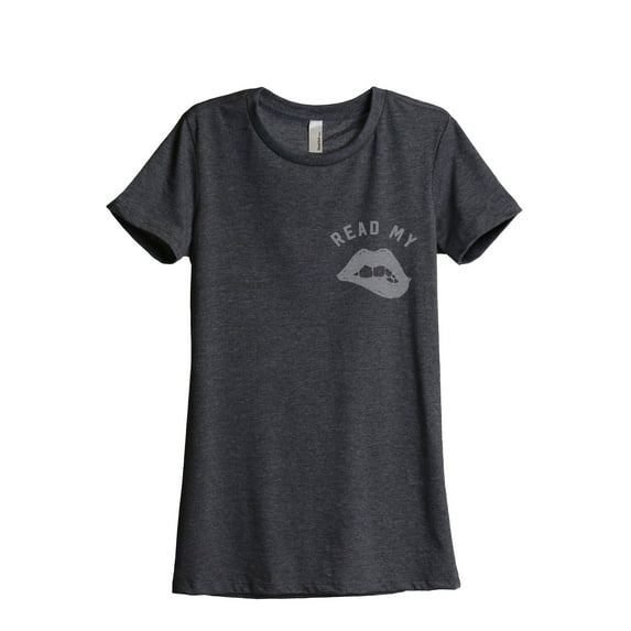 Thread Tank Read My Lips Women's Relaxed Crewneck T-Shirt Tee Charcoal X-Large