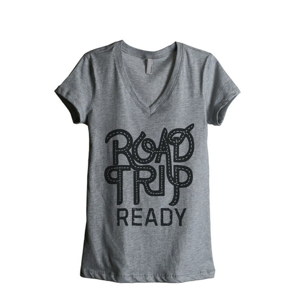 Thread Tank Road Trip Ready Women's Relaxed V-Neck T-Shirt Tee Heather Grey Small