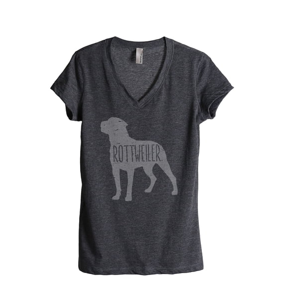 Thread Tank Rottweiler Dog Silhouette Women's Relaxed V-Neck T-Shirt Tee Charcoal X-Large