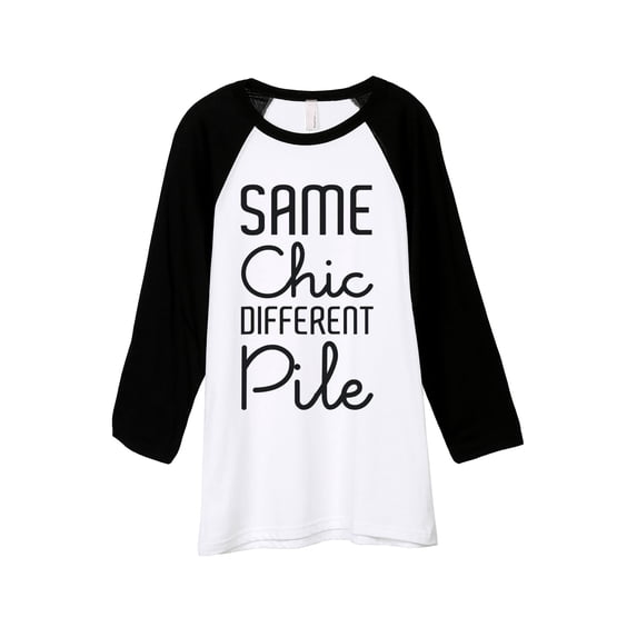 Thread Tank Same Chic Different Pile Unisex 3/4 Sleeves Baseball Raglan White Black Small