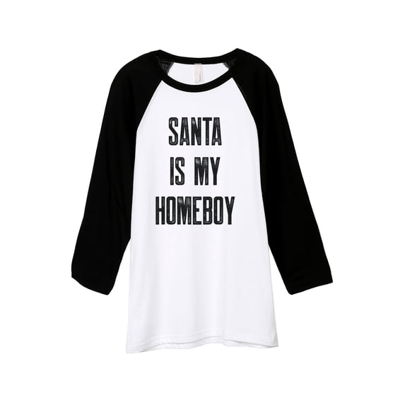 Thread Tank Santa Is My Homeboy Unisex 3/4 Sleeves Baseball Raglan White Black Small