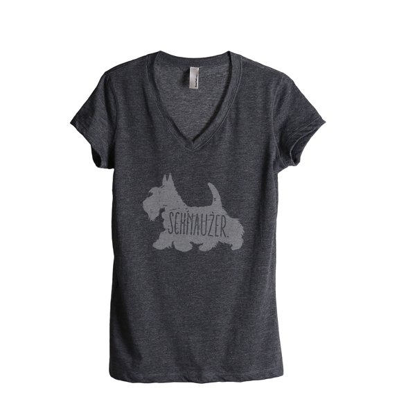 Thread Tank Schnauzer Dog Silhouette Women's Relaxed V-Neck T-Shirt Tee Charcoal 2X-Large