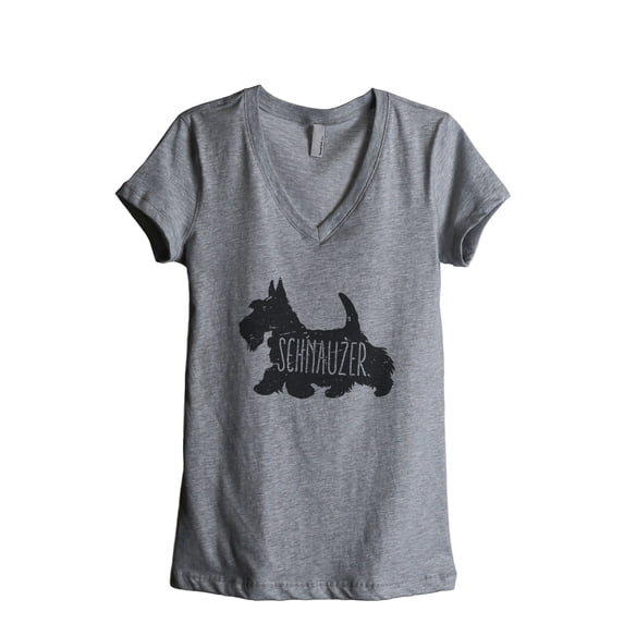 Thread Tank Schnauzer Dog Silhouette Women's Relaxed V-Neck T-Shirt Tee Heather Grey Small