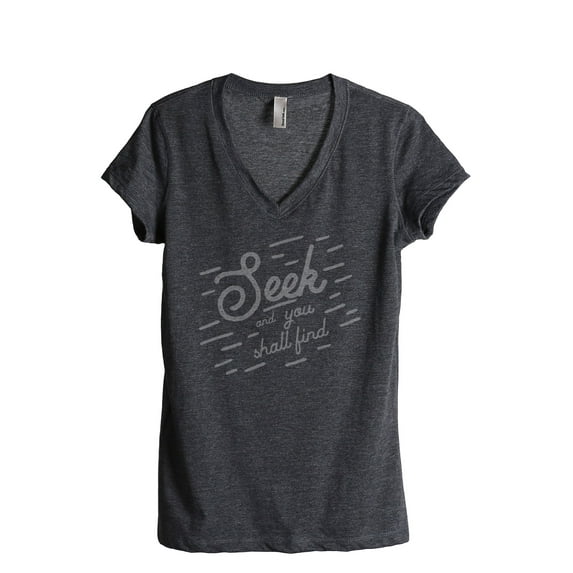 Thread Tank Seek You Shall Find Women's Relaxed V-Neck T-Shirt Tee Charcoal Medium