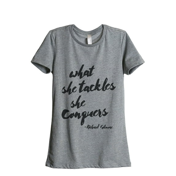 Thread Tank She Conquers Women's Relaxed Crewneck T-Shirt Tee Heather Grey Small