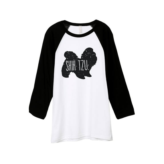 Thread Tank Shih Tzu Dog Silhouette Unisex 3/4 Sleeves Baseball Raglan White Black Small
