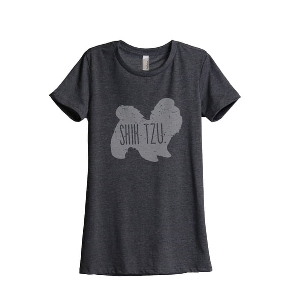 Thread Tank Shih Tzu Dog Silhouette Women's Relaxed Crewneck T-Shirt Tee Charcoal X-Large