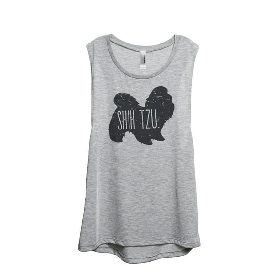 Thread Tank Shih Tzu Dog Silhouette Women's Sleeveless Muscle Tank Top Sport Grey Medium